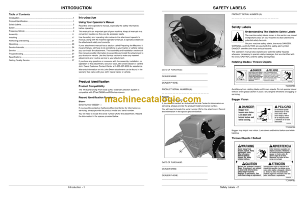 John Deere Dump From Seat 14 Bushel Blower and Rear Hopper Operator's Manual (OMTCU33005)