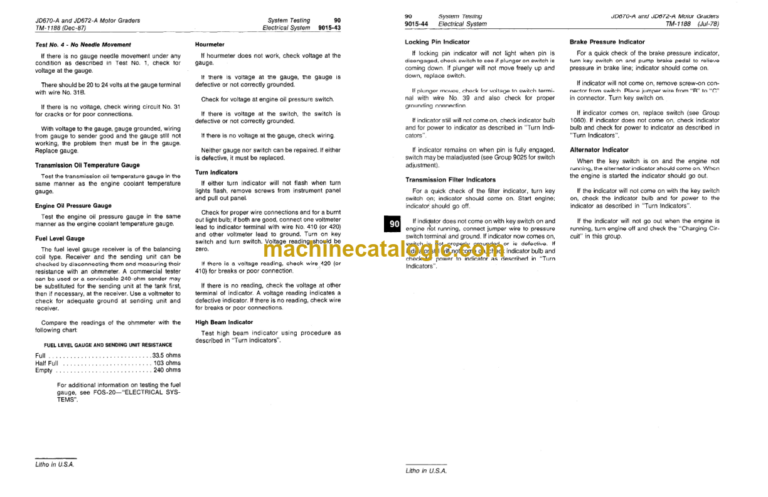 John Deere 670A and 672A Motor Grader Operation and Test Technical Manual (TM1188)