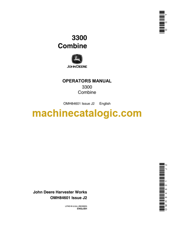 John Deere 3300 Combine Operator's Manual (OMH84601)