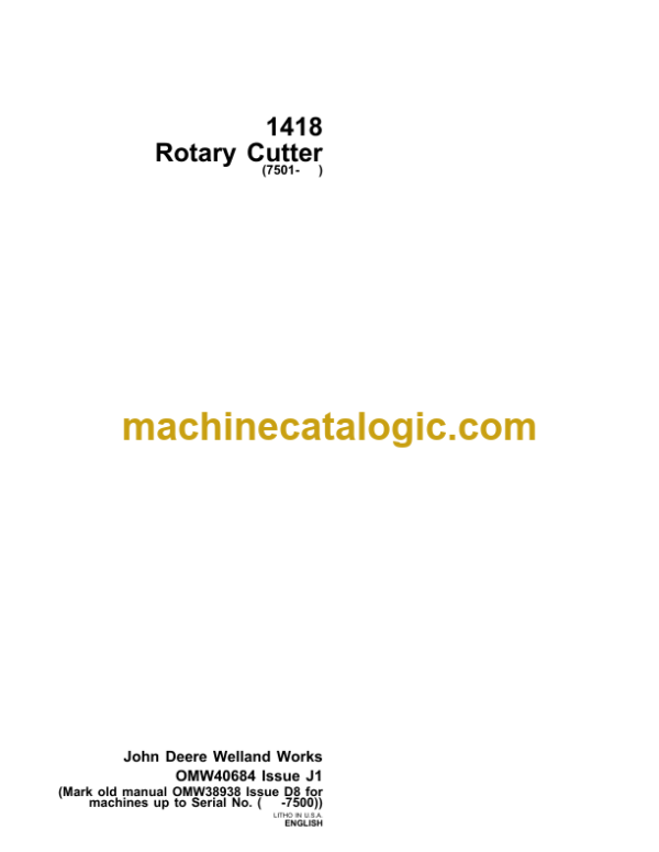 John Deere 1418 Rotary Cutter Operator's Manual (OMW40684)