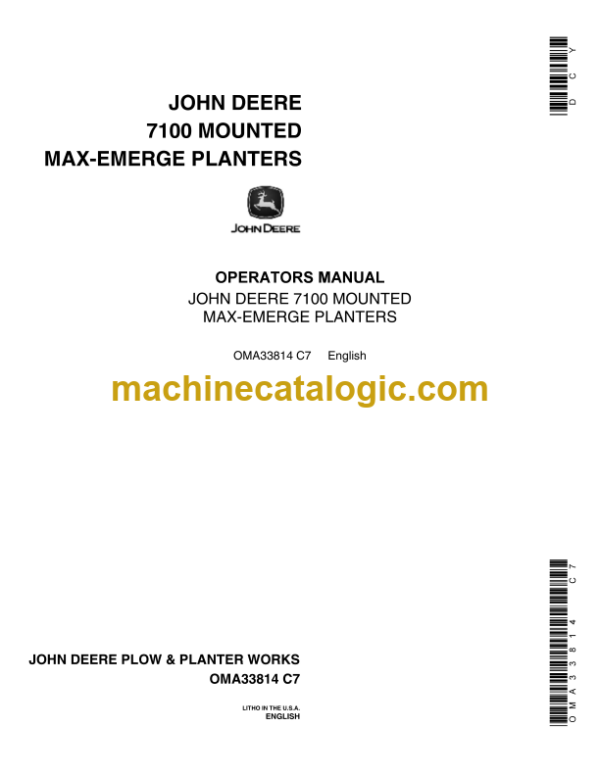 John Deere 7100 Mounted Max-Emerge Planters Operator's Manual (OMA33814)