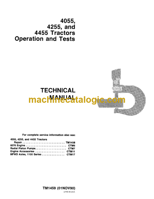 John Deere 4055 4255 and 4455 Tractors Operation and Tests Technical Manual (TM1459)