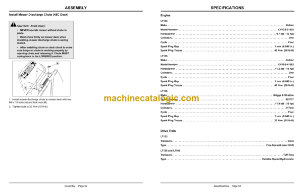 John Deere LT133, LT155 and LT166 Lawn Tractors Operator's Manual (OMM139992J9)