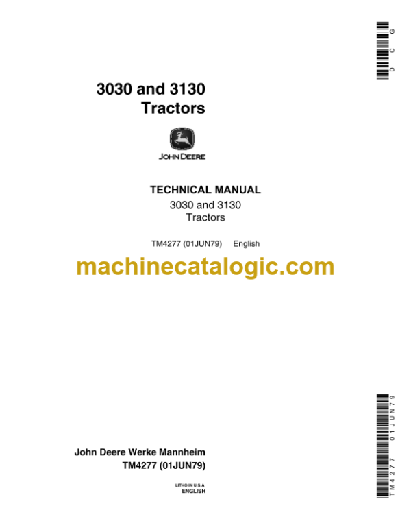 John Deere 3030 and 3130 Tractors Technical Manual (TM4277)