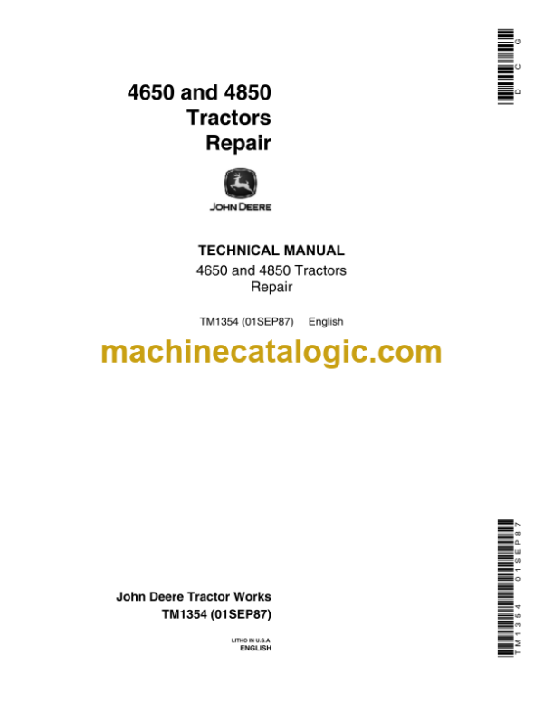 John Deere 4650 and 4850 Tractors Repair Technical Manual (TM1354)