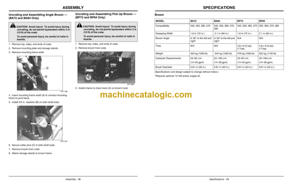 John Deere BA72, BA84, BP72, BP84 Angle and Pick Up Brooms Operator's Manual (OMKV18659)