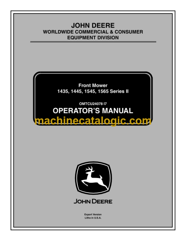 John Deere 1435, 1445, 1545, 1565 Series-2 Front Mower Operator's Manual (OMTCU24078)