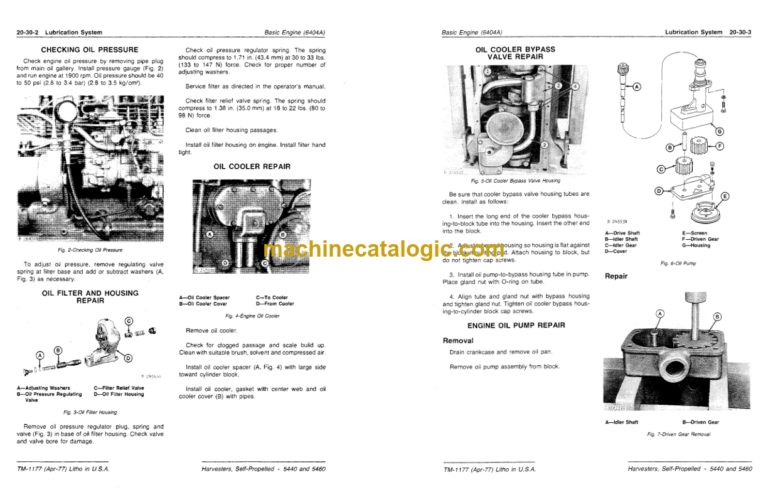 John Deere 5440 and 5460 Self-Propelled Harvesters Technical Manual (TM1177)