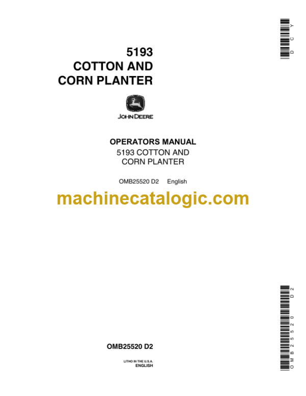 John Deere 5193 Cotton and Corn Planter Operator's Manual (OMB25520)