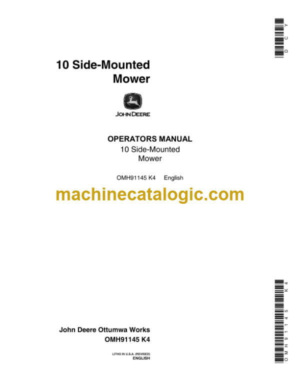 John Deere 10 Side-Mounted Mower Operator's Manual (OMH91145)