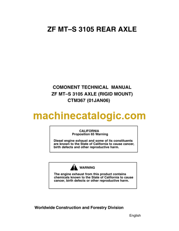 John Deere ZF MT-S 3105 Rear Axle Component Technical Manual (CTM367)