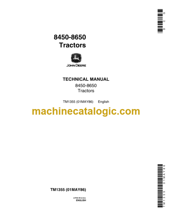 John Deere 8450-8650 Tractors Technical Manual (TM1355)