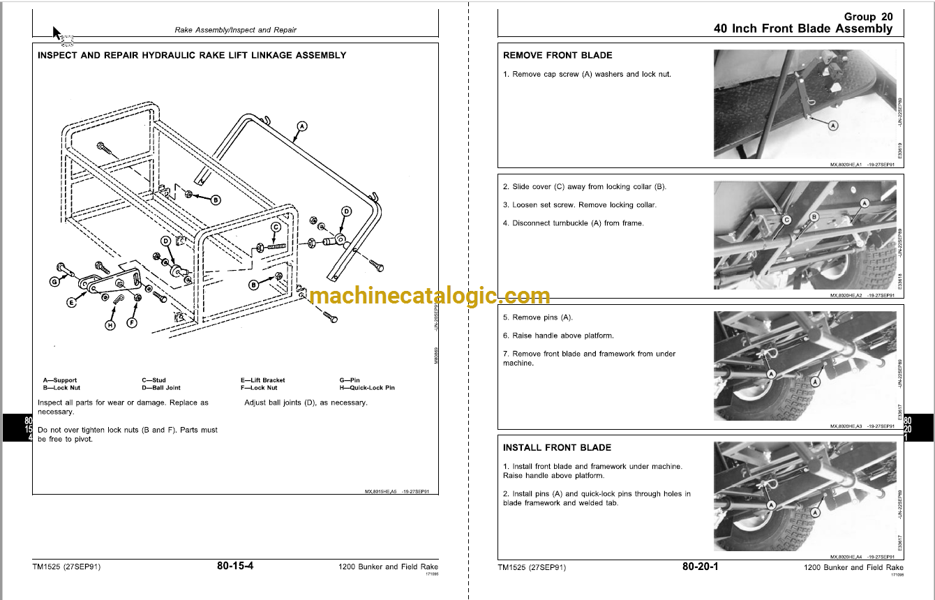 John Deere 1200 Bunker and Field Rake Technical Manual (TM1525 ...
