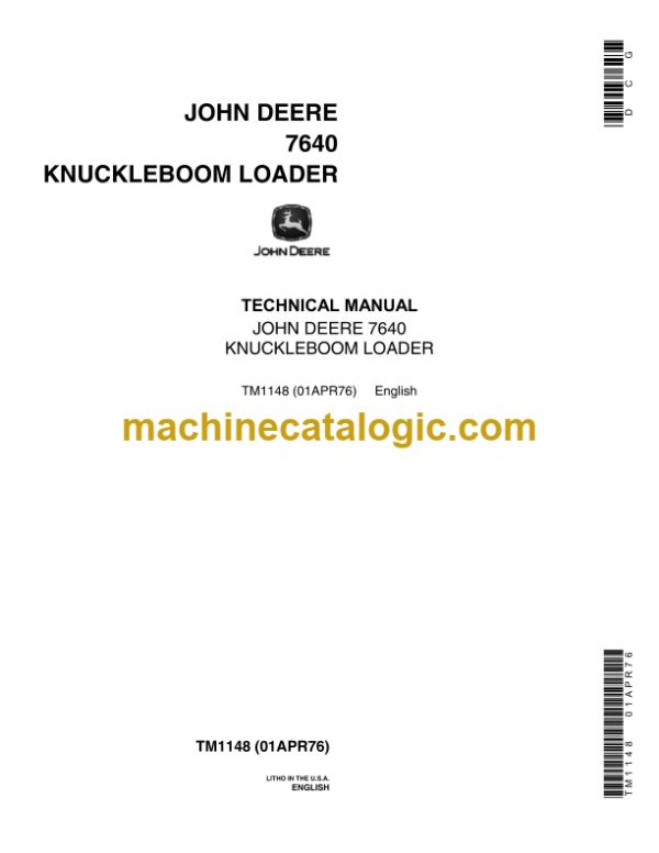 John Deere 7640 Knuckleboom Loader Technical Manual (TM1148)