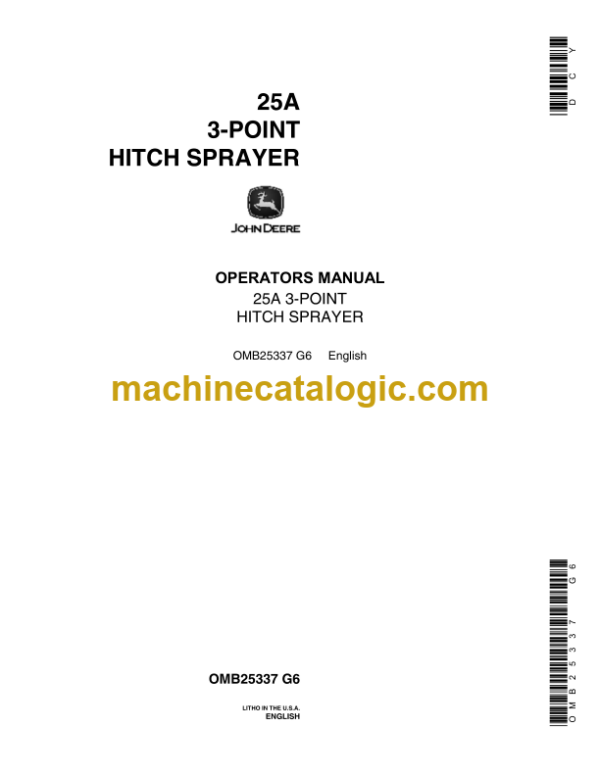 John Deere 25A 3-POINT Hitch Sprayer Operator's Manual (OMB25337)