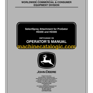 John Deere HD200 and HD300 Select Spray Attachment for ProGator Operator's Manual (OMTCU26461E)