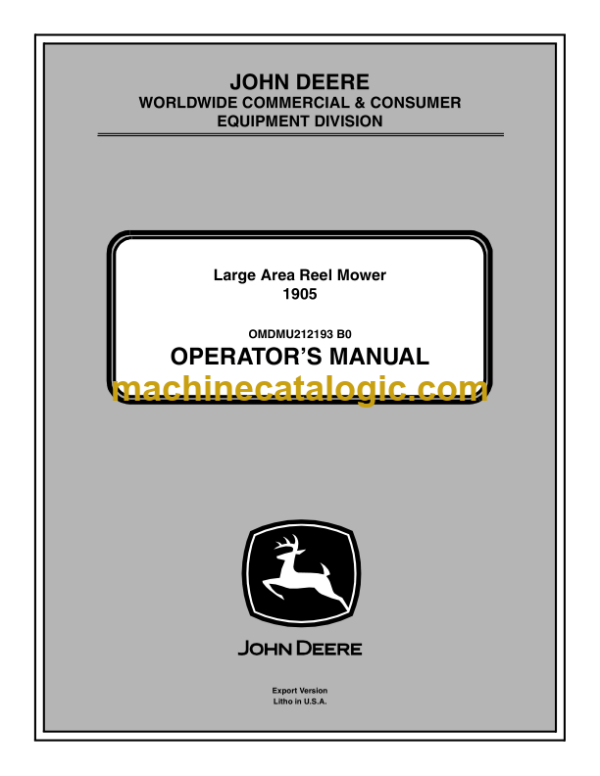 John Deere 1905 Large Area Reel Mower Operator's Manual (OMDMU212193)