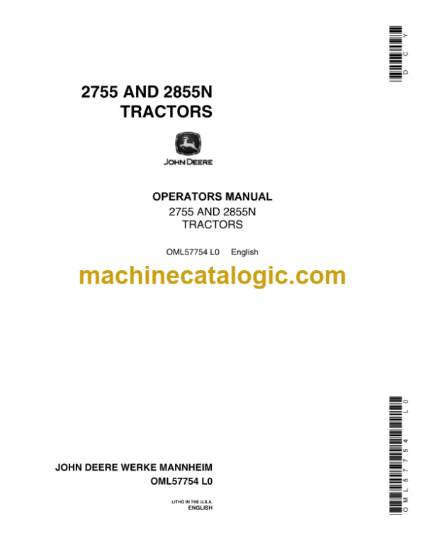 John Deere 2755 and 2855N Tractors Operator's Manual (OML57754)