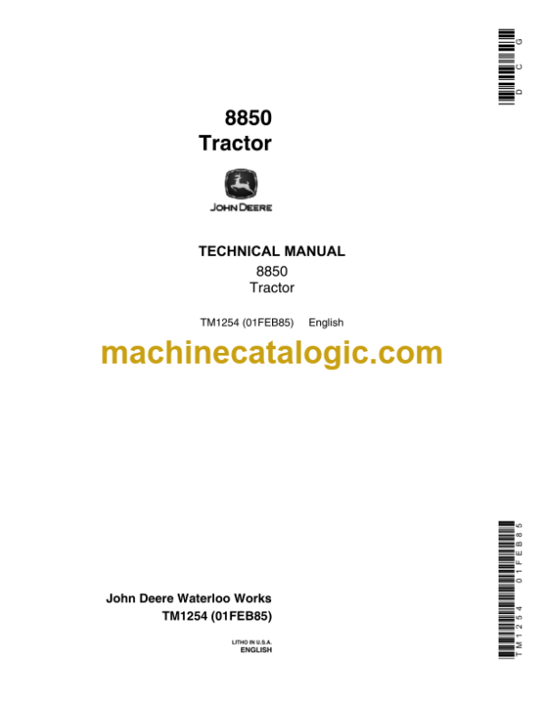John Deere 8850 Tractor Technical Manual (TM1254)