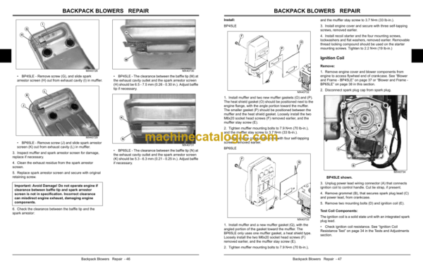 John Deere BP45LE and BP65LE Backpack Blowers Technical Manual (TM104119)