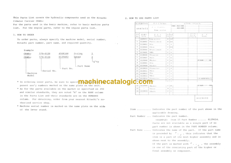 Hitachi CH40-2 Crawler Carrier Parts Catalog