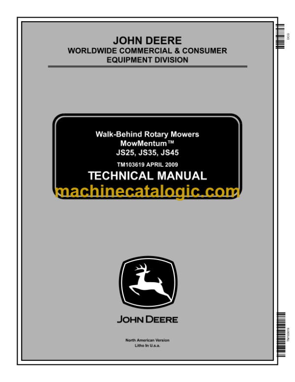 John Deere JS25, JS35, JS45 Walk-Behind Rotary Mowers MowMentumTM Technical Manual (TM103619)