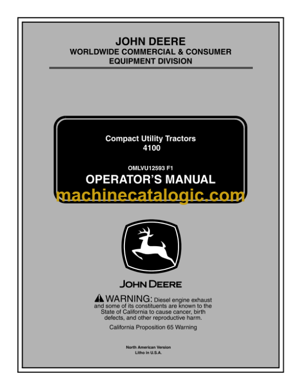 John Deere 4100 Compact Utility Tractors Operator's Manual (OMLVU12593F1)