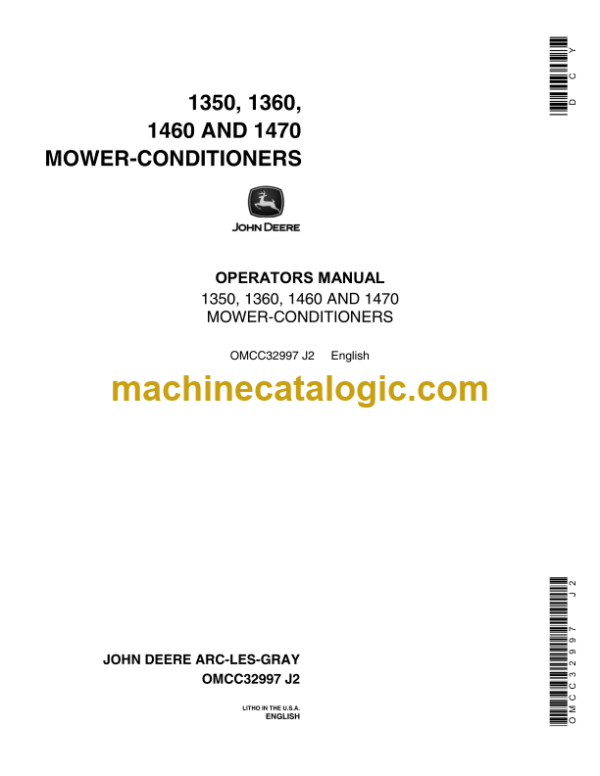 John Deere 1350, 1360, 1460 and 1470 Mower-Conditioners Operator's Manual (OMCC32997)