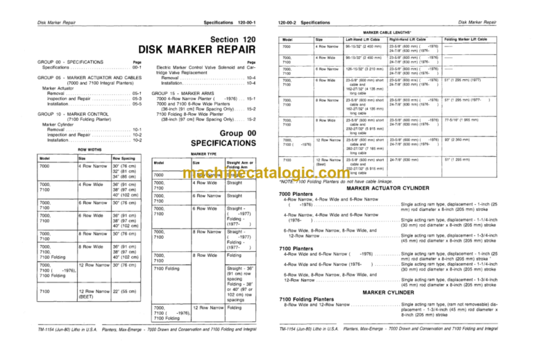 John Deere 7000 Drawn and Conservation and 7100 Folding and Integral Max-Emerge Planters Technical Manual (TM1154)