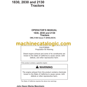 John Deere 1830, 2030 and 2130 Tractors Operator's Manual (OML31484)