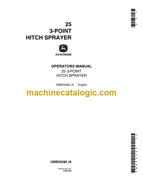 John Deere 25 3-POINT Hitch Sprayer Operator's Manual (OMB25280)