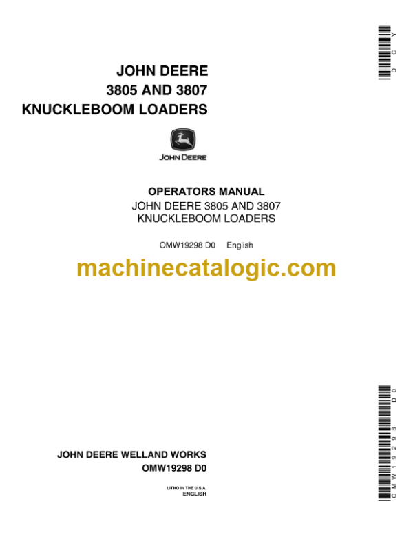 John Deere 3805 and 3807 Knuckleboom Loaders Operator's Manual (OMW19298)