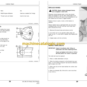 John Deere 240 260 and 270 Rotary Disk Mowers Technical Manual (TM1367)