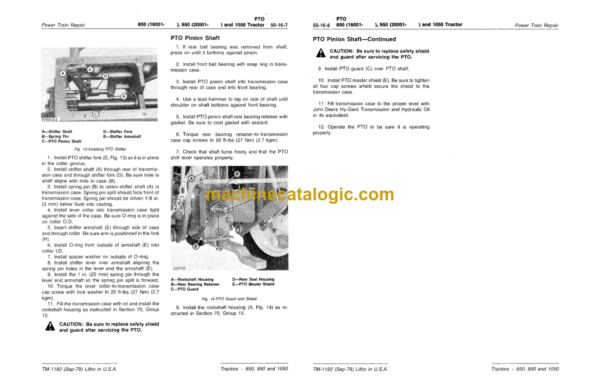 John Deere 850 900HC 950 and 1050 Tractors Technical Manual (TM1192)