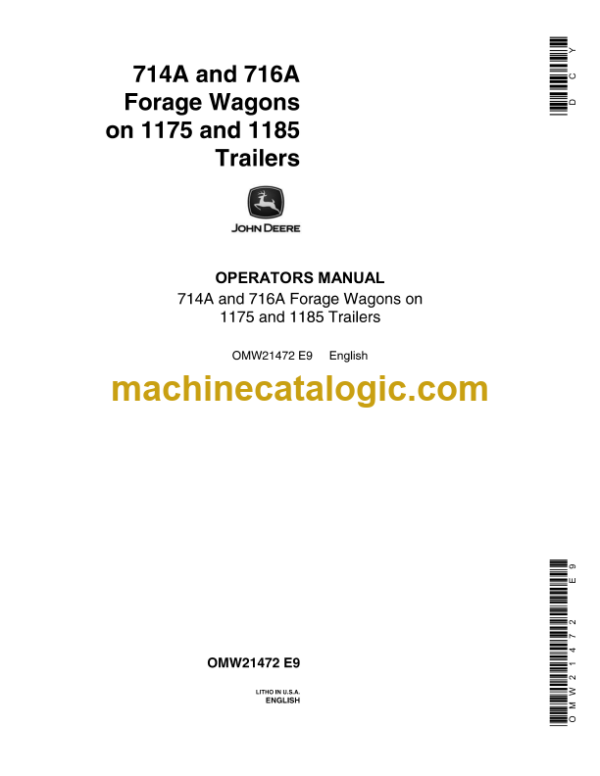 John Deere 714A and 716A Forage Wagons on 1175 and 1185 Trailers Operator's Manual (OMW21472)