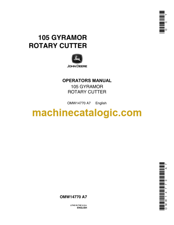 John Deere 105 Gyramor Rotary Cutter Operator's Manual (OMW14770)