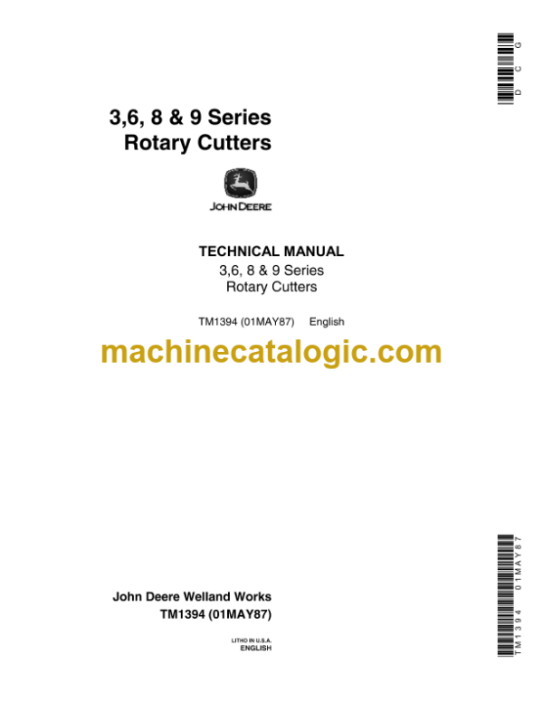 John Deere 3 6 8 & 9 Series Rotary Cutters Technical Manual (TM1394)