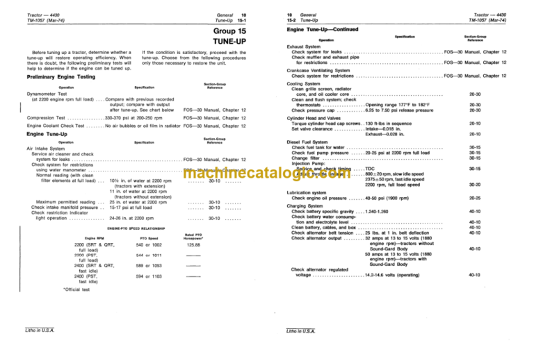 John Deere 4430 Tractor Technical Manual (TM1057)
