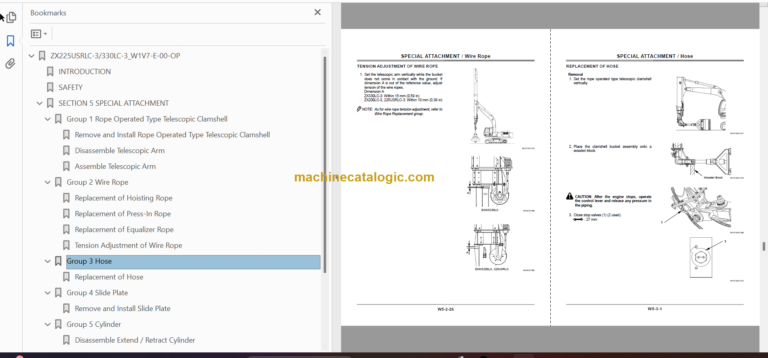 Hitachi ZX225USRLC-3 ZX330LC-3 Rope Operated Telescopic Clampshell Equipped Machine Technical and Workshop Manual