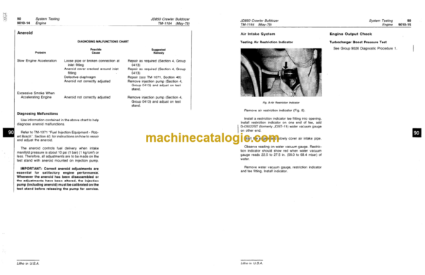 John Deere JD850 Crawler Bulldozer Technical Manual (TM1164)