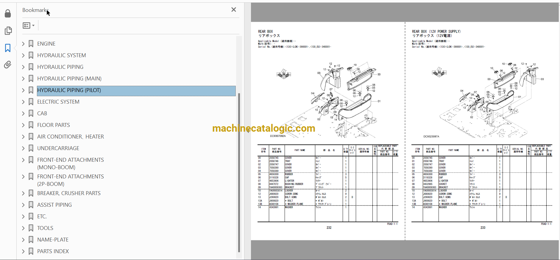 Hitachi ZX130-5B ZX130LCN-5B Hydraulic Excavator Parts Catalog 