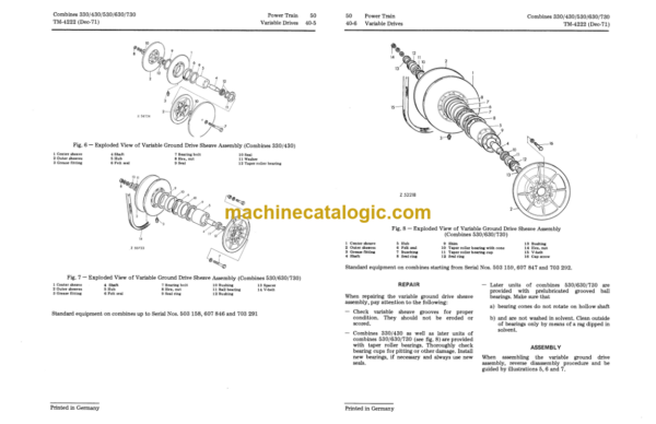 John Deere 360, 330, 430, 530, 630, 730 Combines Technical Manual (TM4222)