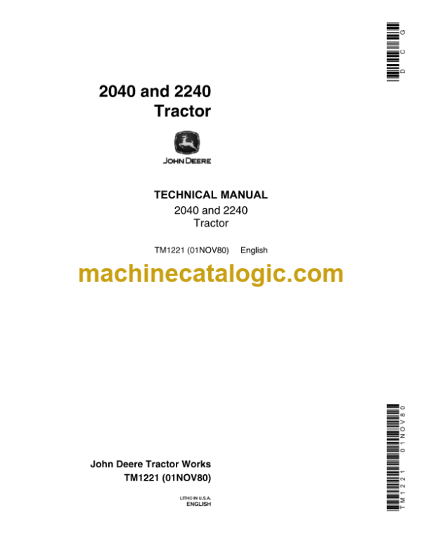 John Deere 2040 and 2240 Tractor Technical Manual (TM1221)