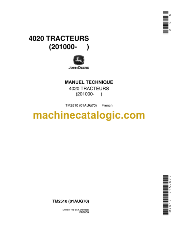 John Deere 4020 Tracteurs Manuel Technique (TM2510) French