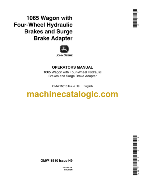 John Deere 1065 Wagon with Four-Wheel Hydraulic Brakes and Surge Brake Adapter Operator's Manual (OMW18610)