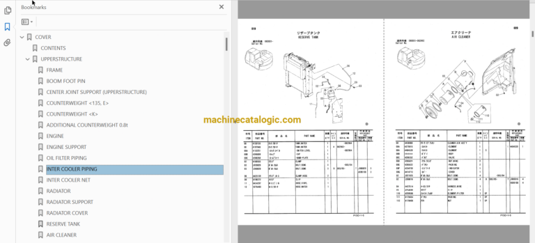 Hitachi ZX135US ZX135US-E ZX135USK Excavator Parts Catalog