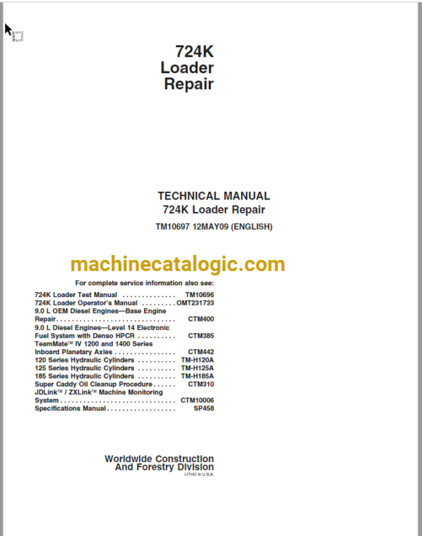 John Deere 724K Loader Repair Technical Manual (TM10697)