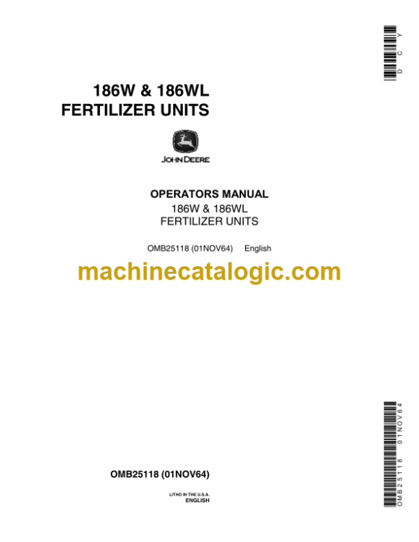 John Deere 186W & 186WL Fertilizer Units Operator's Manual (OMB25118)