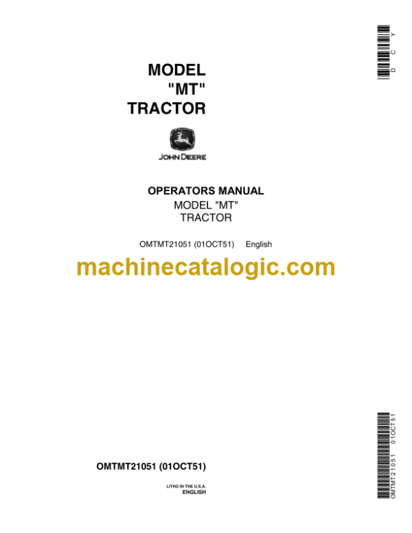 John Deere Model MT Tractor Operator's Manual (OMTMT21051)