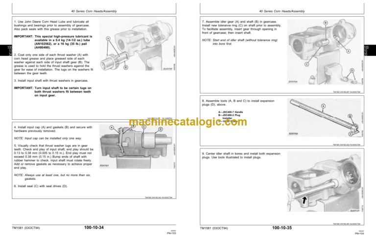 John Deere 200 and 900 Series Cutting Platforms 40 and 90 Series Corn Heads 50 and 50A Series Row Crop Heads Technical Manual (TM1581)
